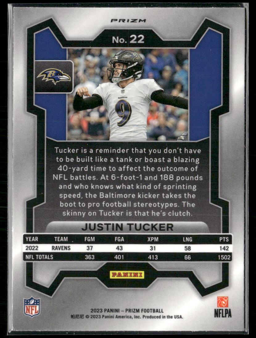 2023 Panini Prizm #22 Justin Tucker Silver  Krazy King Collectibles LLC   