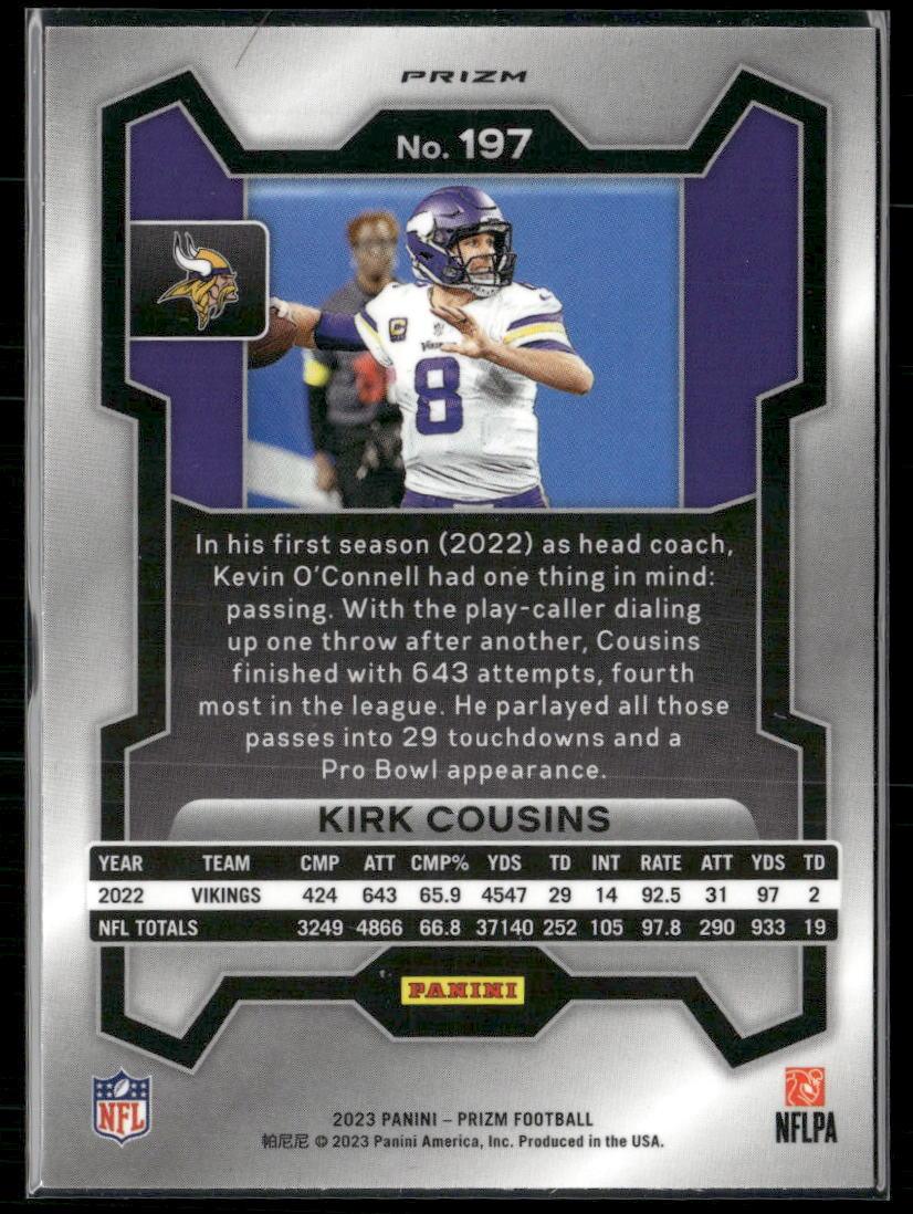 2023 Panini Prizm #197 Kirk Cousins Silver  Krazy King Collectibles LLC   