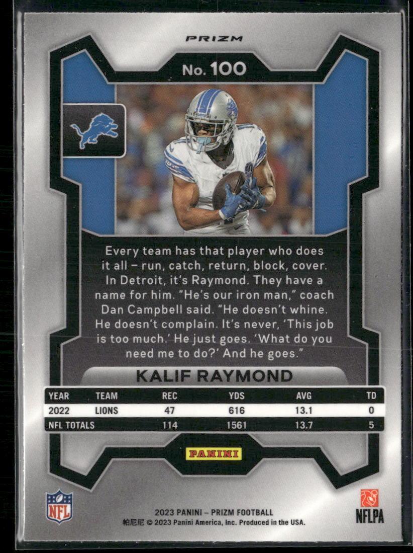 2023 Panini Prizm #100 Kalif Raymond Silver  Krazy King Collectibles LLC   