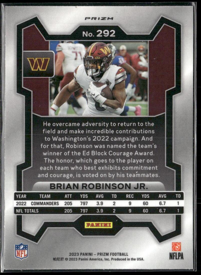 2023 Panini Prizm #292 Brian Robinson Jr. Silver  Krazy King Collectibles LLC   