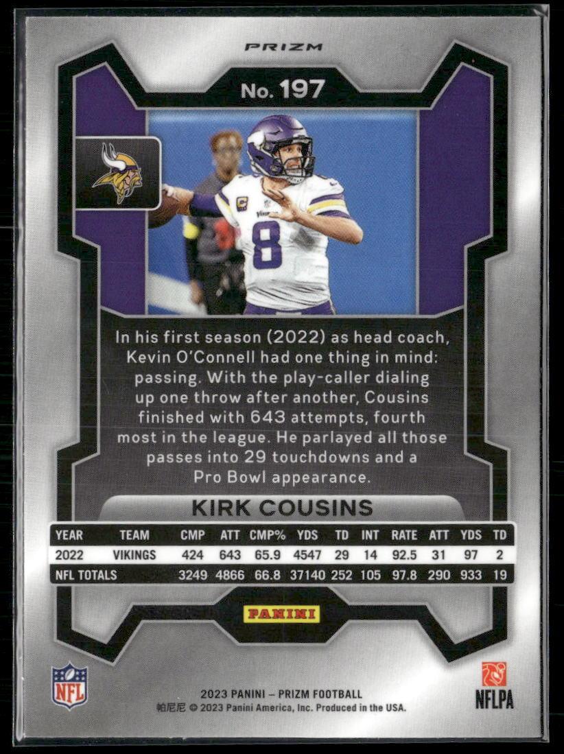 2023 Panini Prizm #197 Kirk Cousins Green Wave  Krazy King Collectibles LLC   