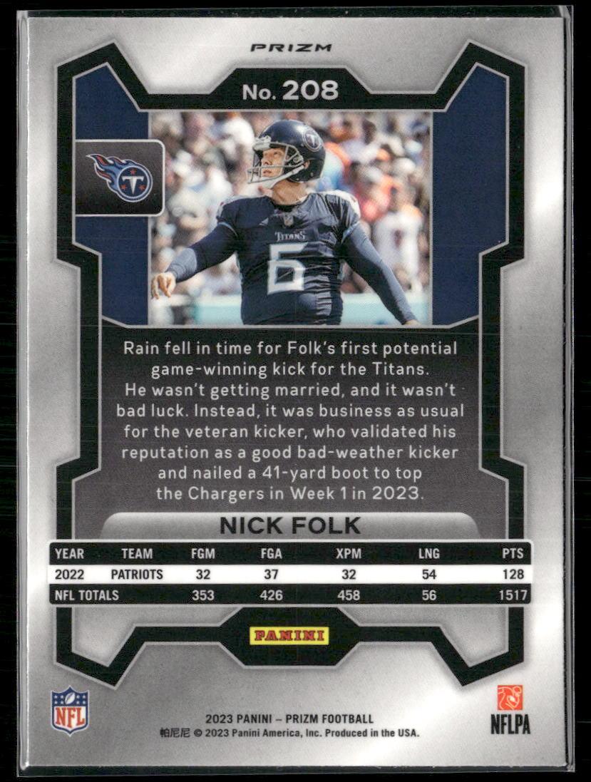 2023 Panini Prizm #208 Nick Folk Green Wave  Krazy King Collectibles LLC   