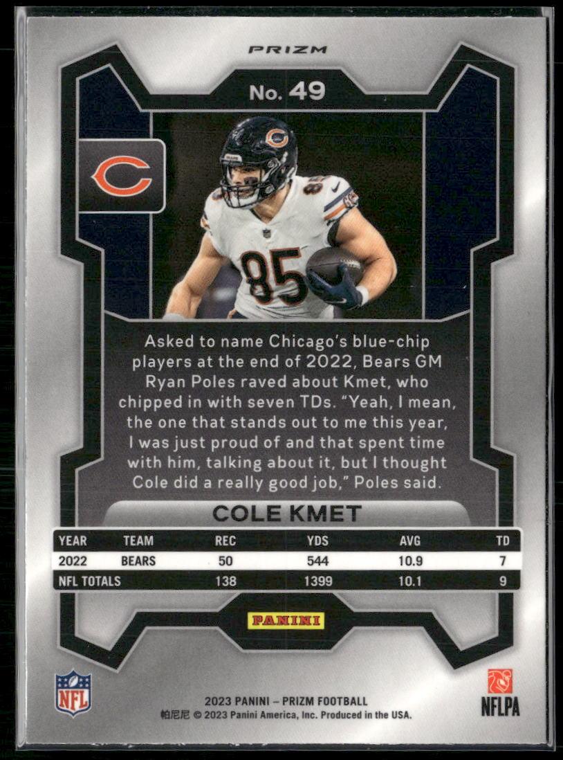 2023 Panini Prizm #49 Cole Kmet Green Wave  Krazy King Collectibles LLC   