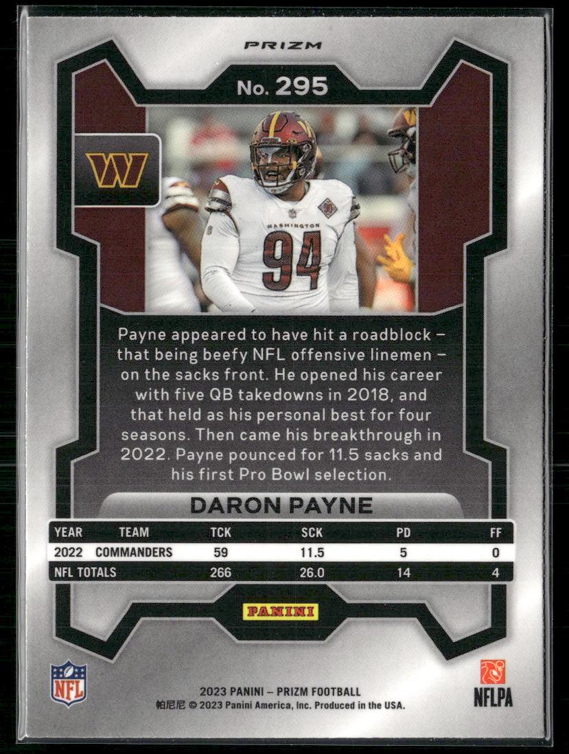 2023 Panini Prizm #295 Daron Payne Green Wave  Krazy King Collectibles LLC   