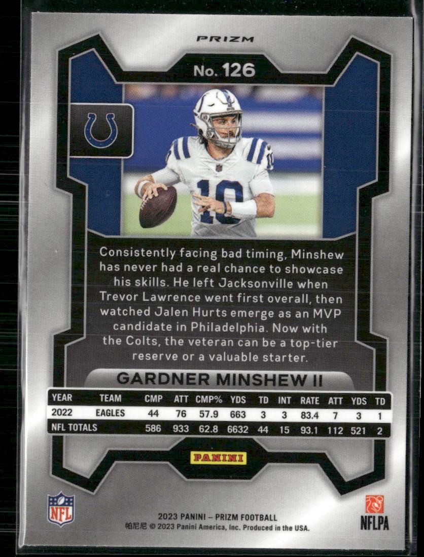 2023 Panini Prizm #126 Gardner Minshew II Neon Green Pulsar  Krazy King Collectibles LLC   