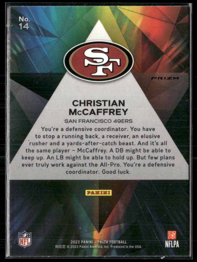 2023 Panini Prizm - #14 Christian McCaffrey Prizmatic Prizms Green Wave  Krazy King Collectibles LLC   