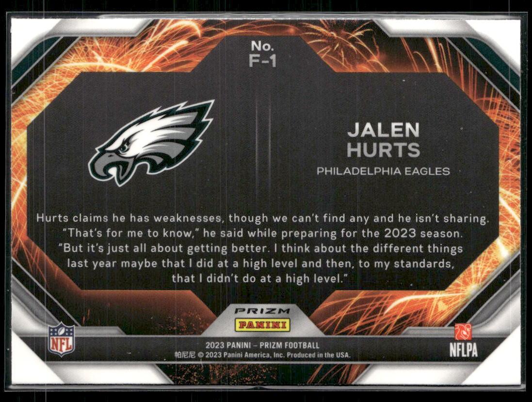 2023 Panini Prizm -#F-1 Jalen Hurts Fireworks Prizms Green Wave  Krazy King Collectibles LLC   