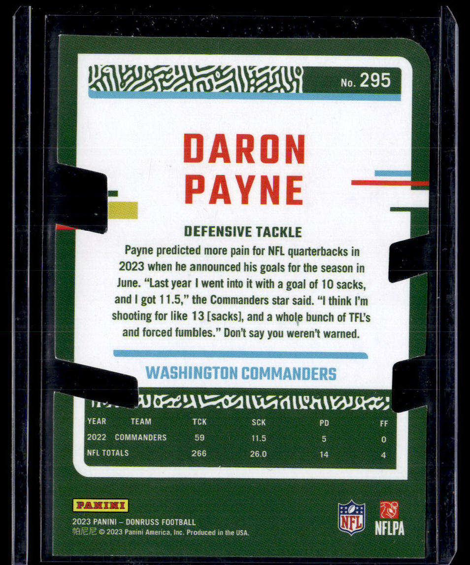 2023 Donruss #295 Daron Payne Press Proof Silver Die Cut #/75  Krazy King Collectibles LLC   