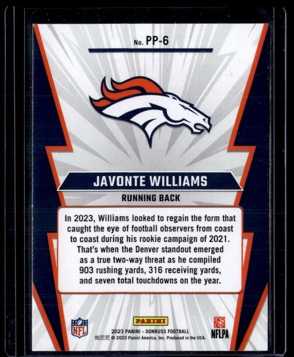 2023 Donruss #PP-6 Javonte Williams Power Plus  Krazy King Collectibles LLC   