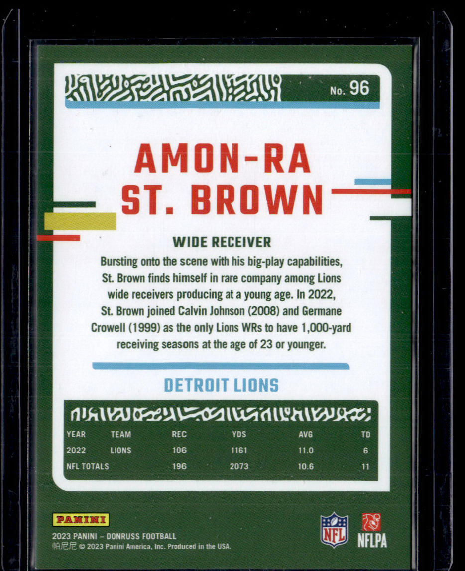 2023 Donruss #96 Amon-Ra St. Brown Press Proof Silver #/100  Krazy King Collectibles LLC   