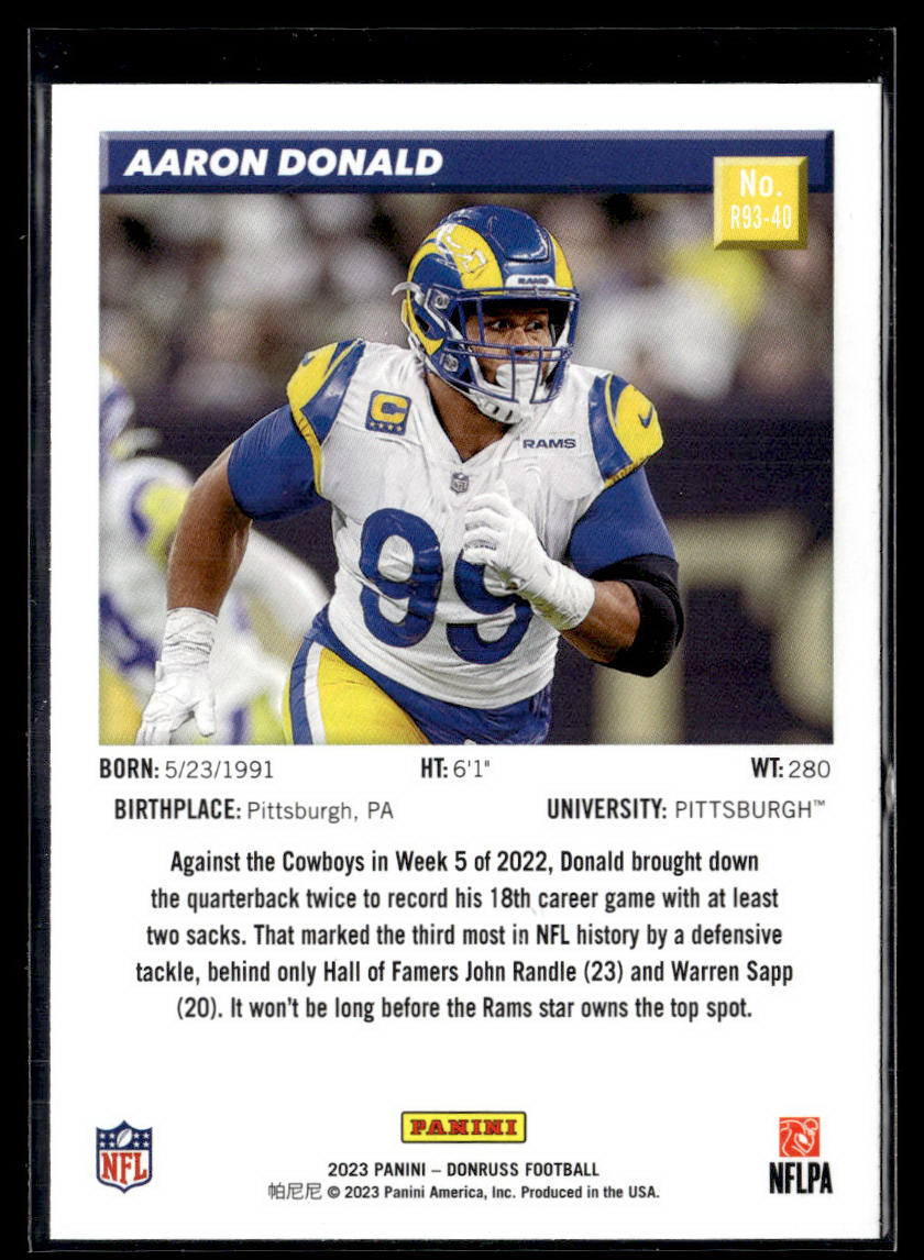 2023 Donruss #R93-40 Aaron Donald Retro 1993  Krazy King Collectibles LLC   