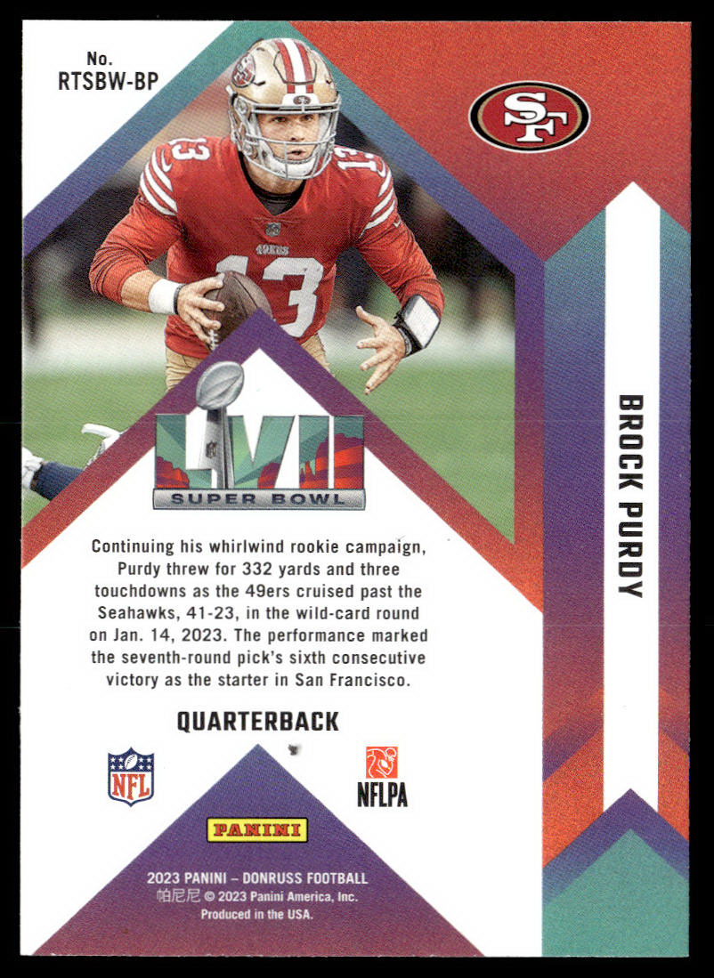 2023 Donruss #RTSBW-BP Brock Purdy Road to the Super Bowl  Krazy King Collectibles LLC   