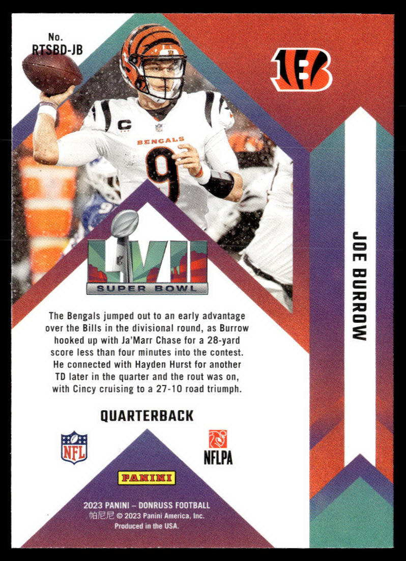 2023 Donruss #RTSBD-JB Joe Burrow Road to the Super Bowl Divisional Round  Krazy King Collectibles LLC   