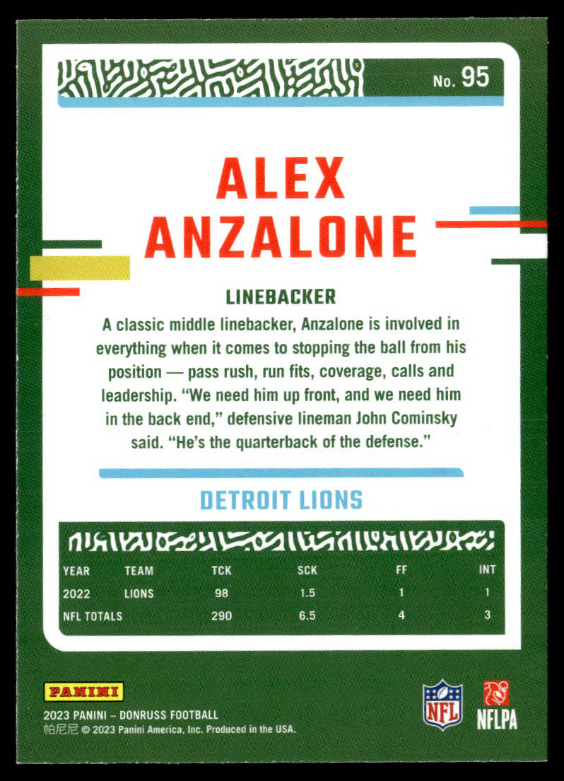 2023 Donruss #95 Alex Anzalone Press Proof Blue  Krazy King Collectibles LLC   