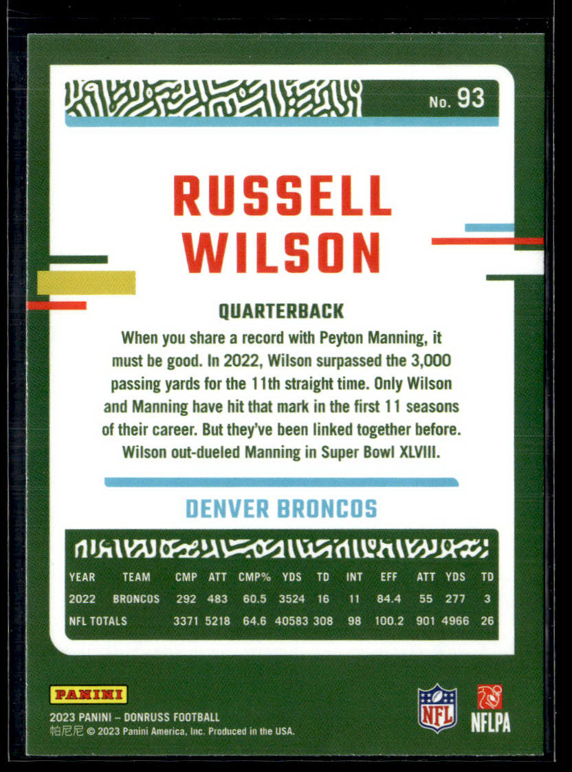 2023 Donruss #93 Russell Wilson Press Proof Blue  Krazy King Collectibles LLC   