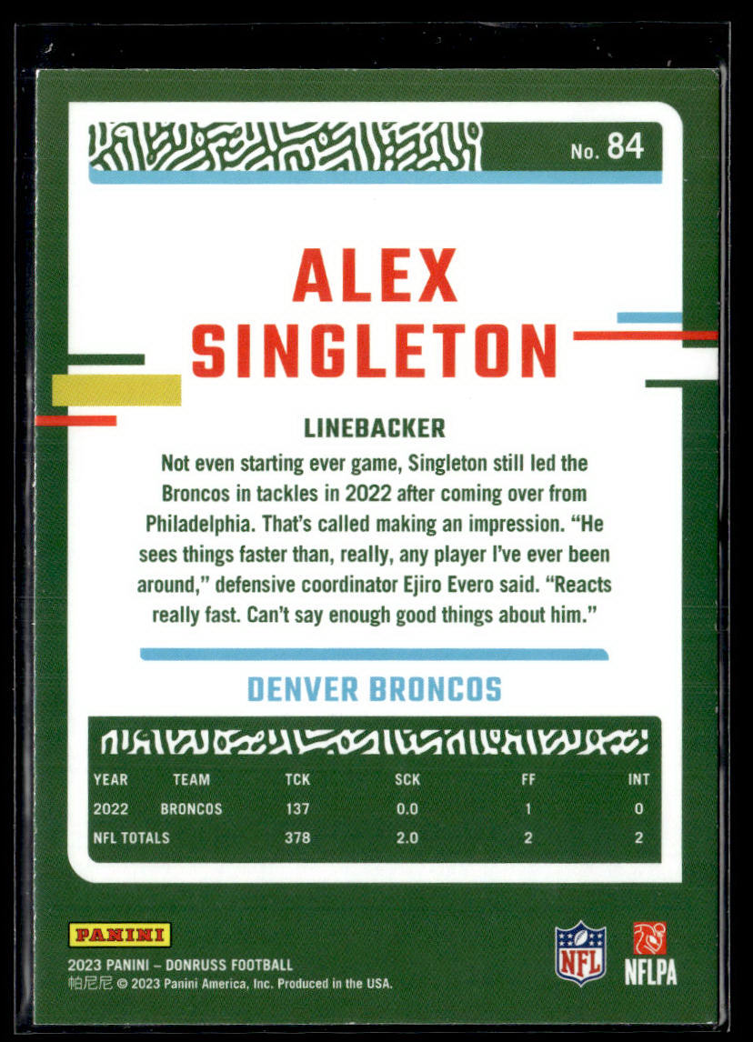 2023 Donruss #84 Alex Singleton Press Proof Blue  Krazy King Collectibles LLC   