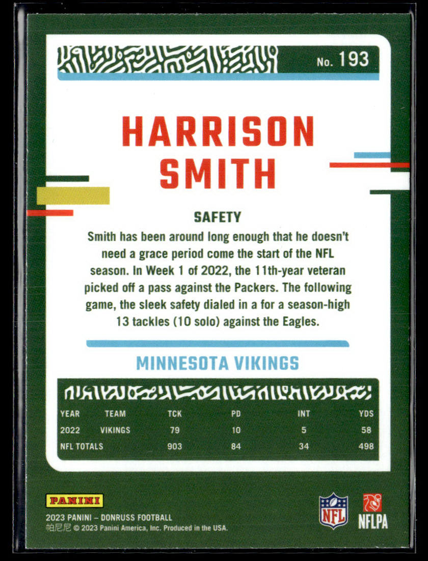 2023 Donruss #193 Harrison Smith Press Proof Red  Krazy King Collectibles LLC   