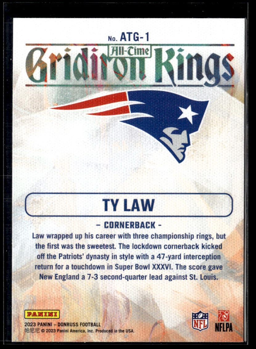 2023 Donruss #ATG-1 Ty Law All-Time Gridiron Kings  Krazy King Collectibles LLC   