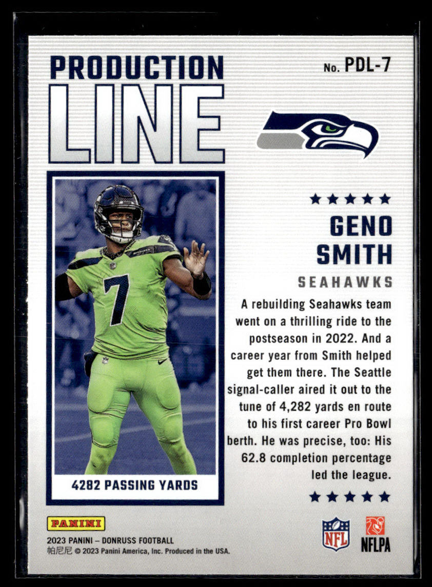 2023 Donruss #PDL-7 Geno Smith Production Line Galactic  Krazy King Collectibles LLC   