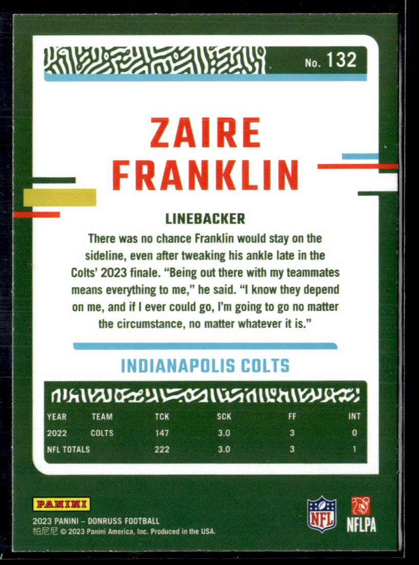 2023 Donruss #132 Zaire Franklin Press Proof Red  Krazy King Collectibles LLC   