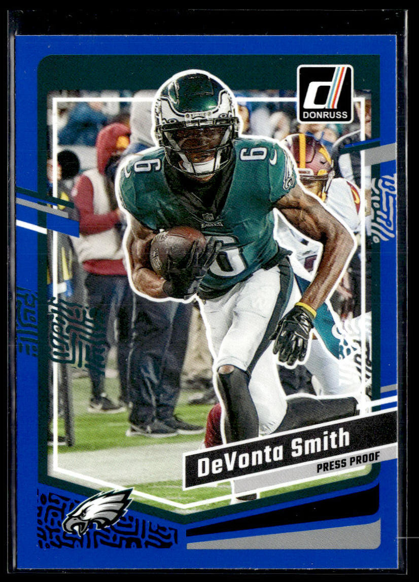 2023 Donruss - Rated Rookie Autographs #240 DeVonta Smith Press Proof Blue  Krazy King Collectibles LLC   