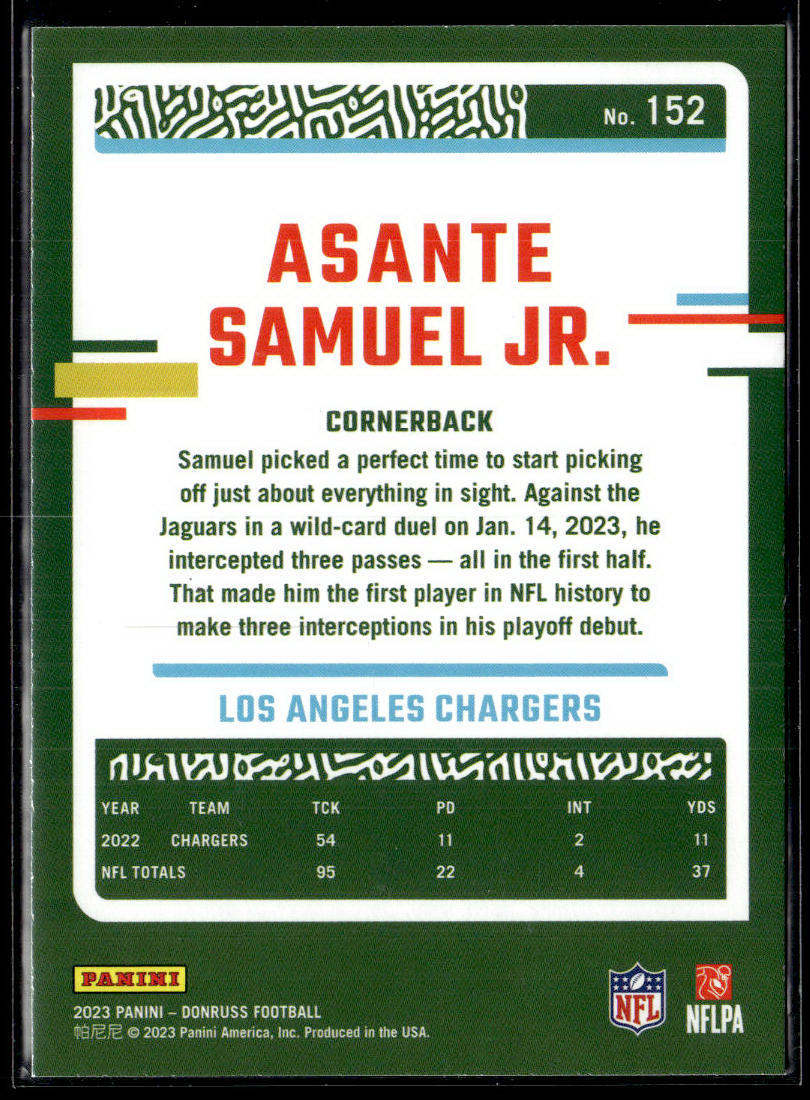 2023 Donruss #152 Asante Samuel Jr. Press Proof Blue  Krazy King Collectibles LLC   