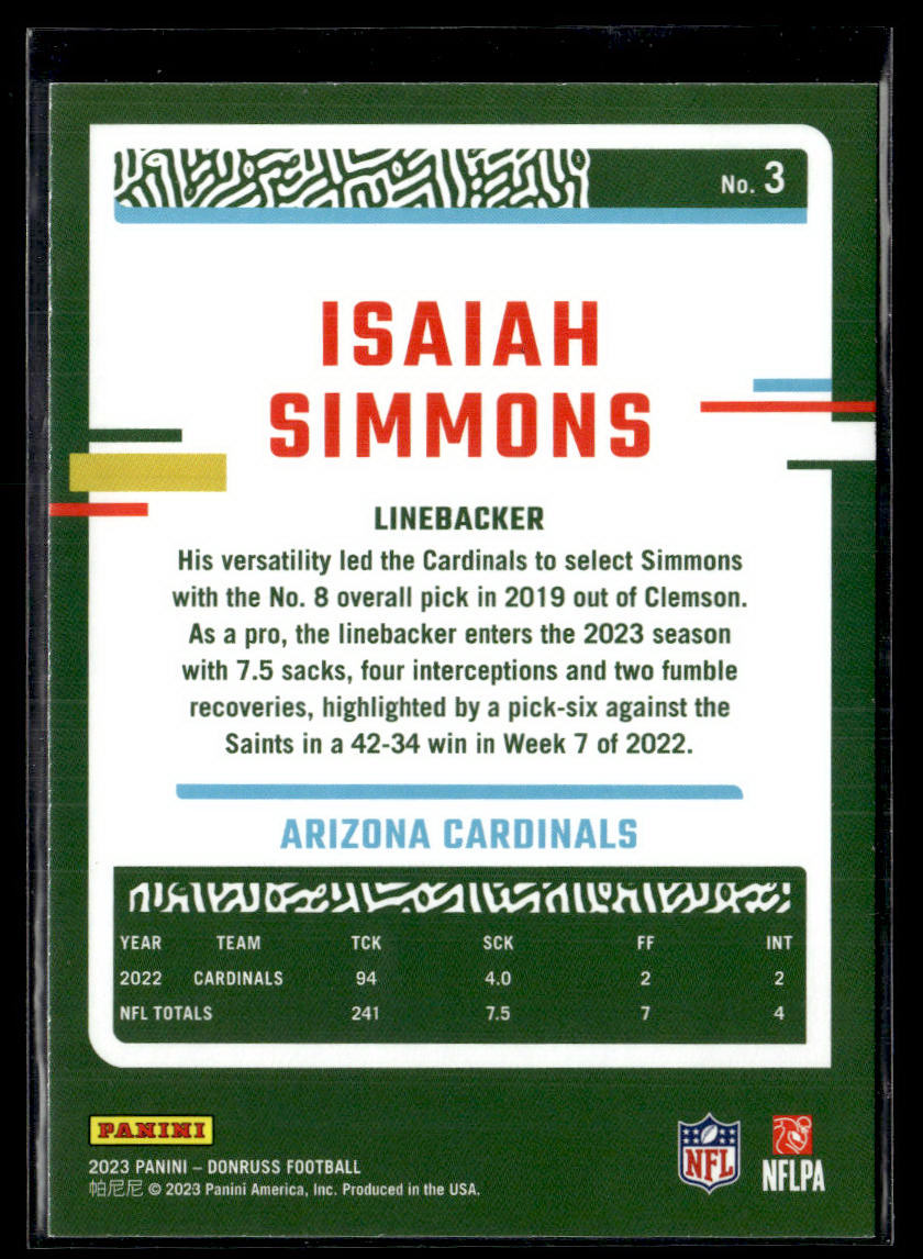 2023 Donruss #3 Isaiah Simmons Press Proof Blue  Krazy King Collectibles LLC   