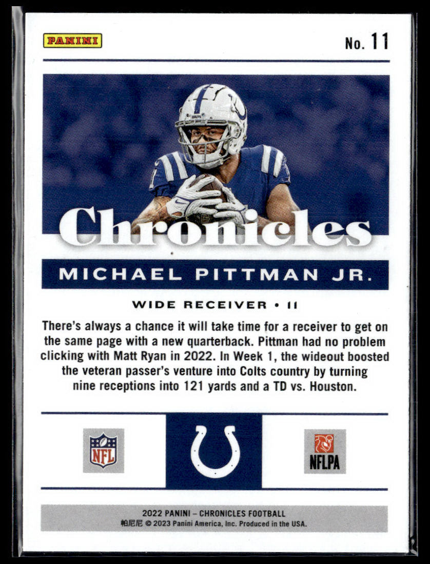 2022 Panini Chronicles #11 Michael Pittman Jr. Bronze  Krazy King Collectibles LLC   