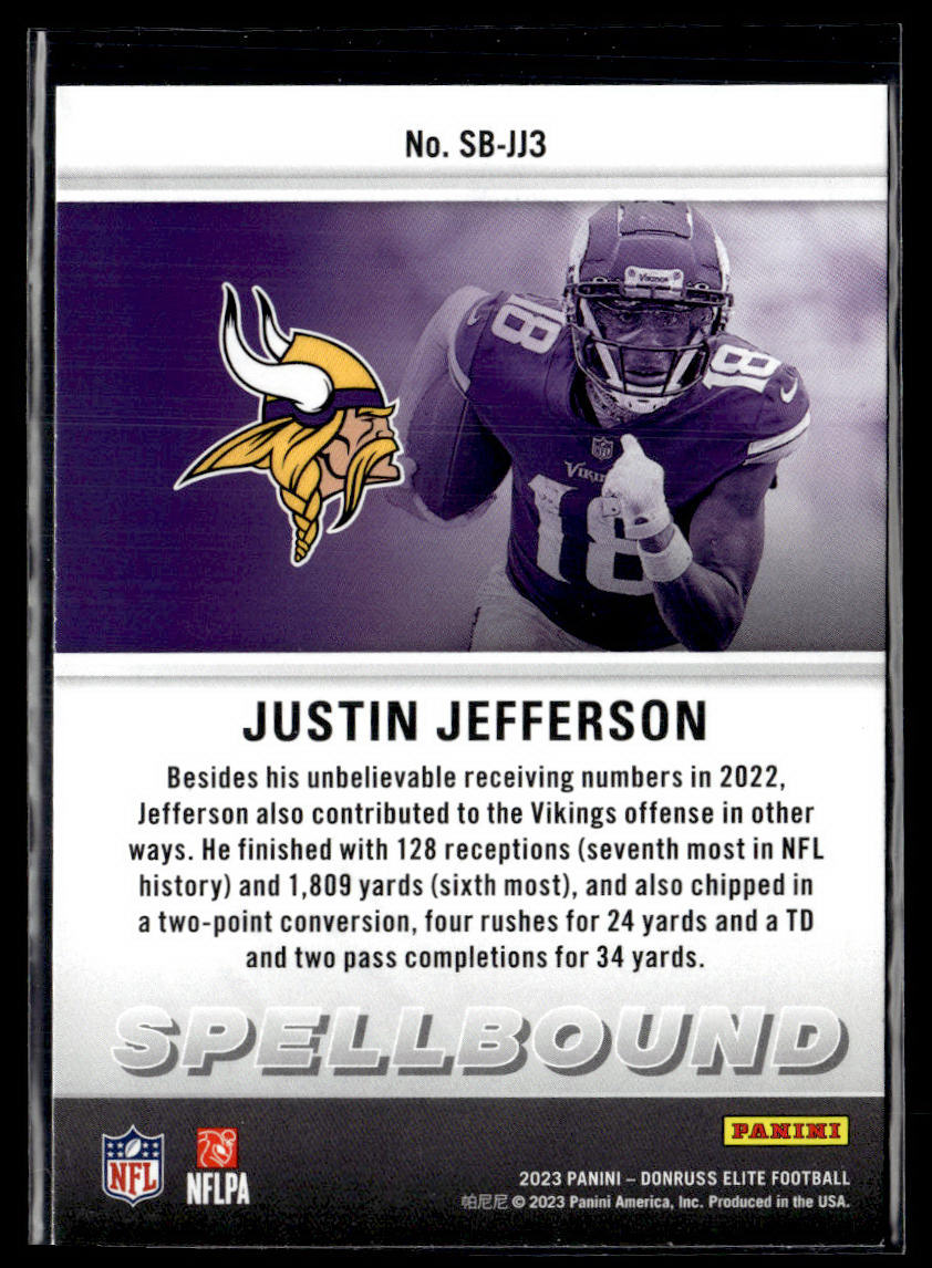 2023 Donruss Elite #SB-JJ5 Justin Jefferson Spellbound Green  Krazy King Collectibles LLC   