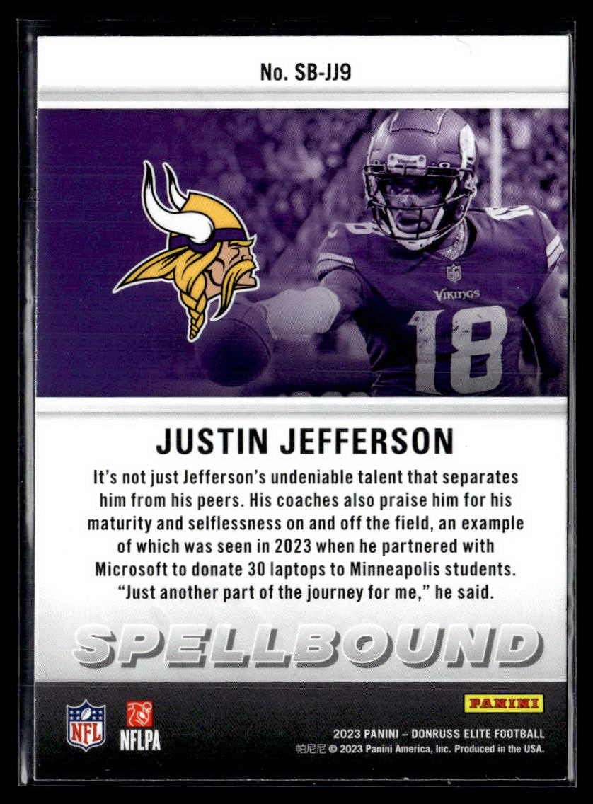 2023 Donruss Elite #SB-JJ9 Justin Jefferson Spellbound Green  Krazy King Collectibles LLC   