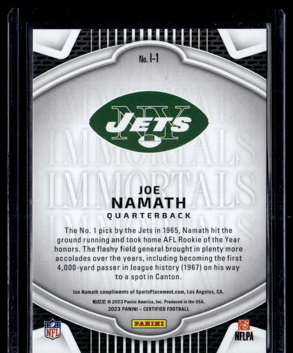 2023 Panini Certified #I-1 Joe Namath Immortals Mirror Red #/99  Krazy King Collectibles LLC   