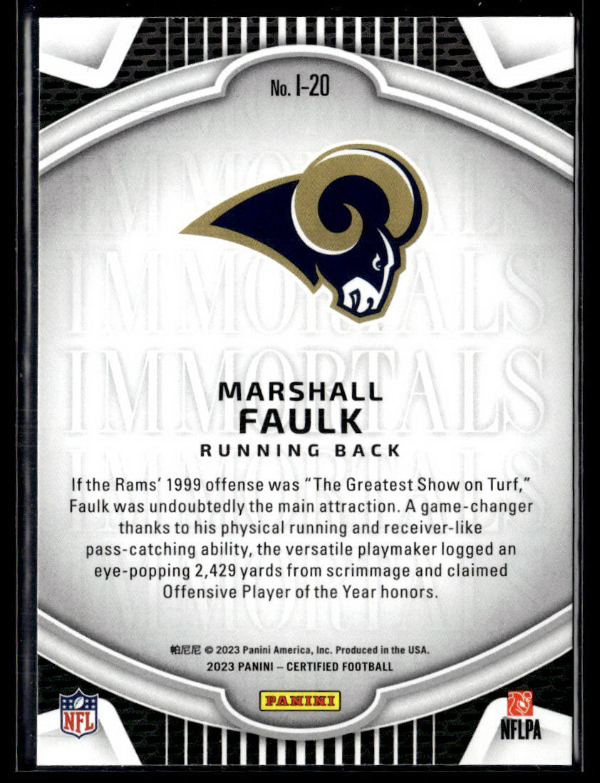 2023 Panini Certified #I-20 Marshall Faulk Immortals  Krazy King Collectibles LLC   