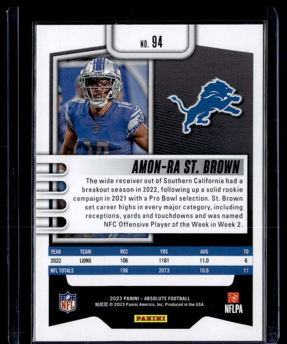 2023 Panini Absolute #94 Amon-Ra St. Brown Red Squares #/499  Krazy King Collectibles LLC   