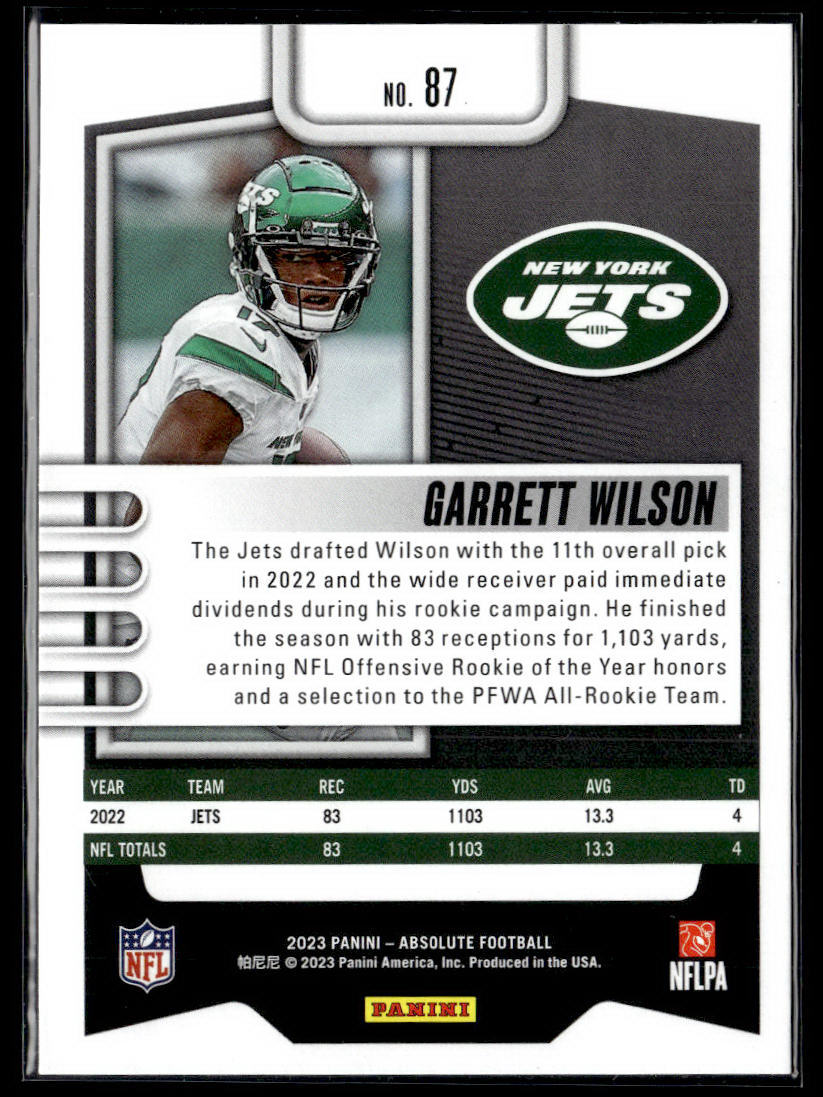 2023 Panini Absolute #87 Garrett Wilson Black  Krazy King Collectibles LLC   