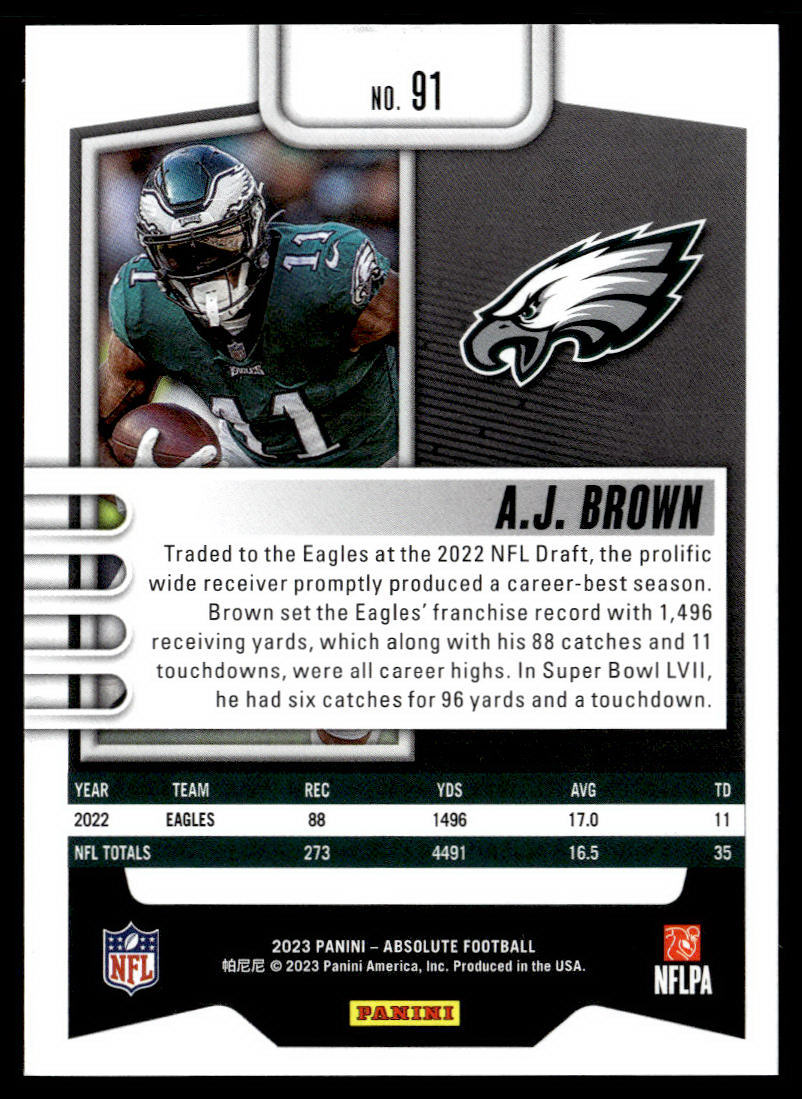 2023 Panini Absolute #91 A.J. Brown Green  Krazy King Collectibles LLC   