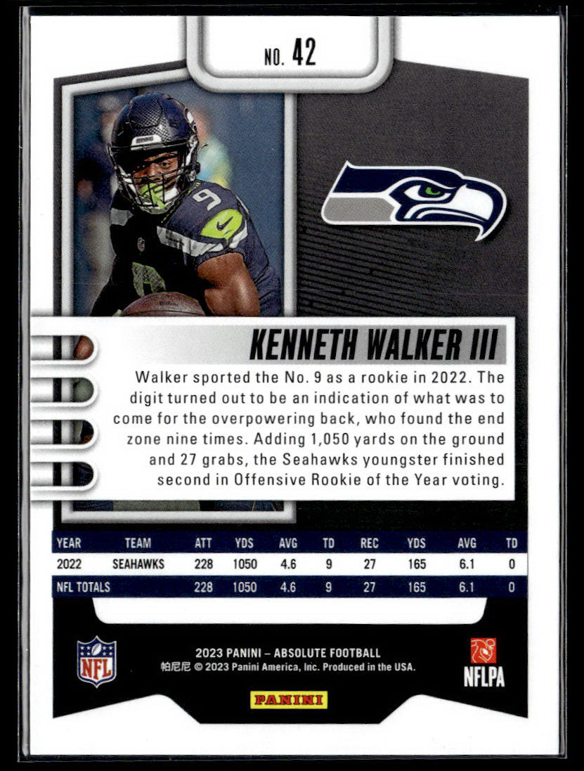 2023 Panini Absolute #42 Kenneth Walker III Green  Krazy King Collectibles LLC   