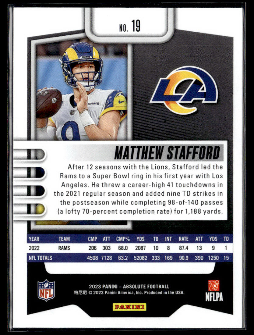 2023 Panini Absolute #19 Matthew Stafford Green  Krazy King Collectibles LLC   