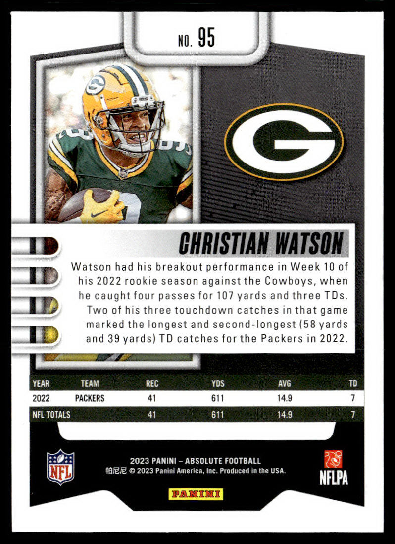 2023 Panini Absolute #95 Christian Watson Green  Krazy King Collectibles LLC   