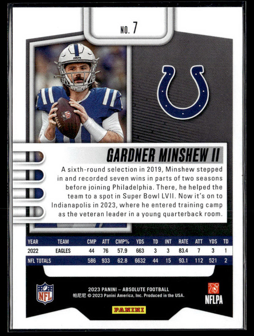 2023 Panini Absolute #7 Gardner Minshew II Green  Krazy King Collectibles LLC   