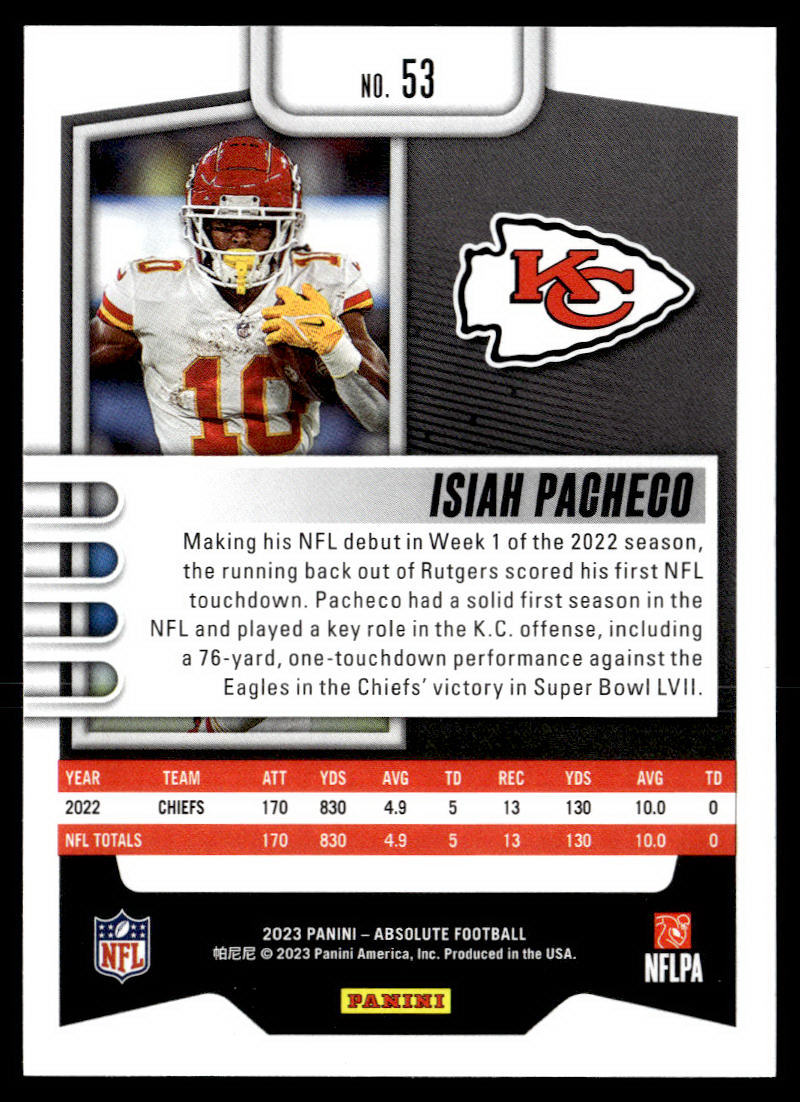 2023 Panini Absolute #53 Isiah Pacheco Green  Krazy King Collectibles LLC   