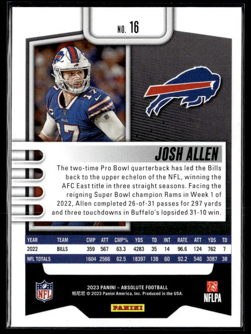 2023 Panini Absolute #16 Josh Allen Black  Krazy King Collectibles LLC   