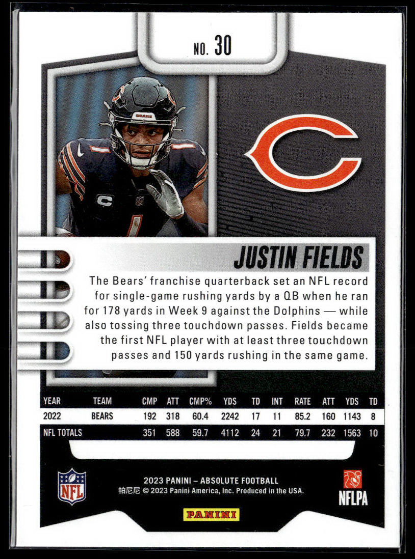 2023 Panini Absolute #30 Justin Fields Black  Krazy King Collectibles LLC   