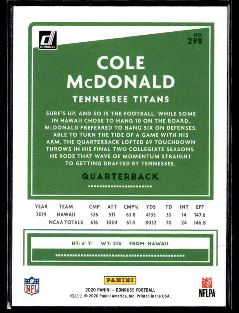 2020 Donruss #298 Cole McDonald  Krazy King Collectibles LLC   