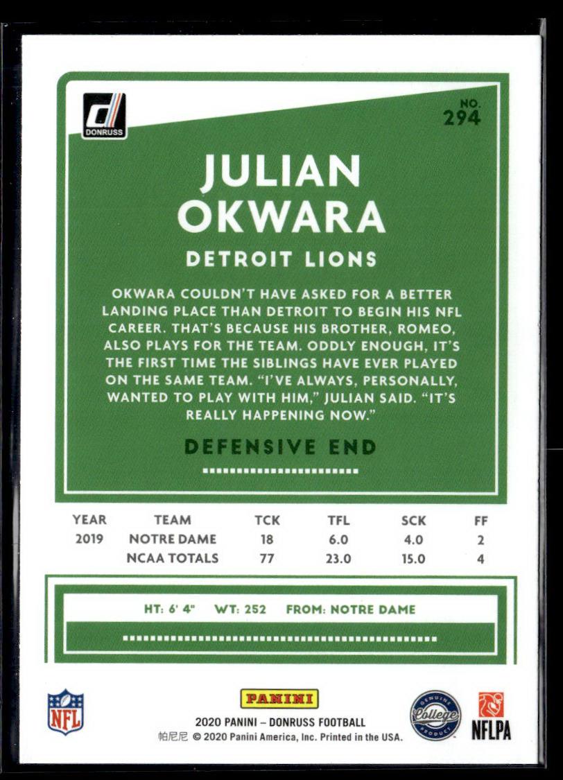 2020 Donruss #294 Julian Okwara  Krazy King Collectibles LLC   