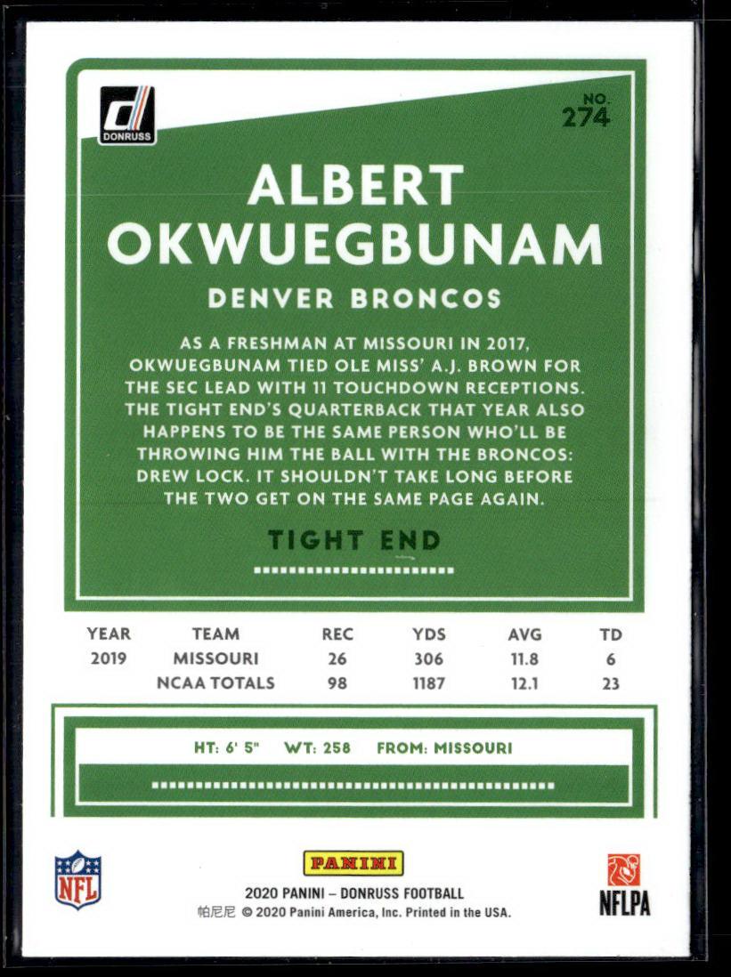 2020 Donruss #274 Albert Okwuegbunam  Krazy King Collectibles LLC   