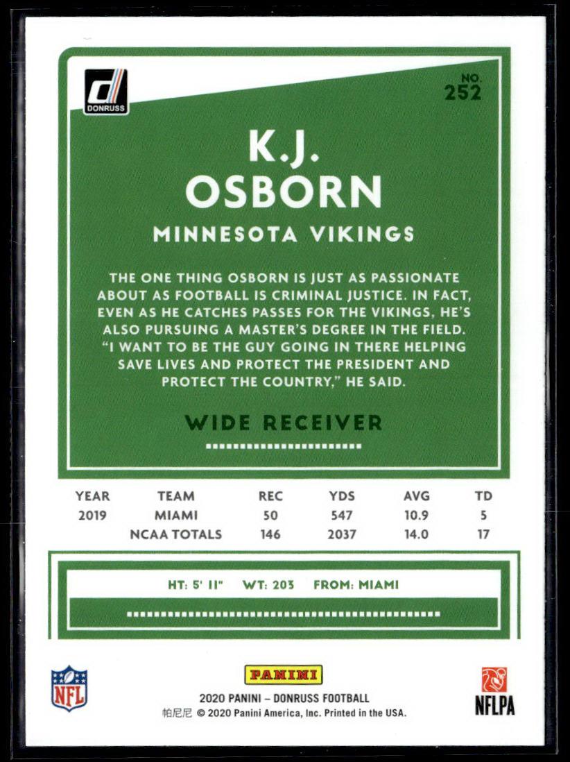 2020 Donruss #252 K.J. Osborn  Krazy King Collectibles LLC   