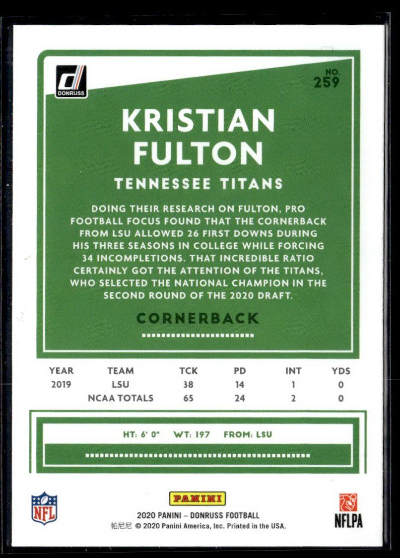 2020 Donruss #259 Kristian Fulton  Krazy King Collectibles LLC   