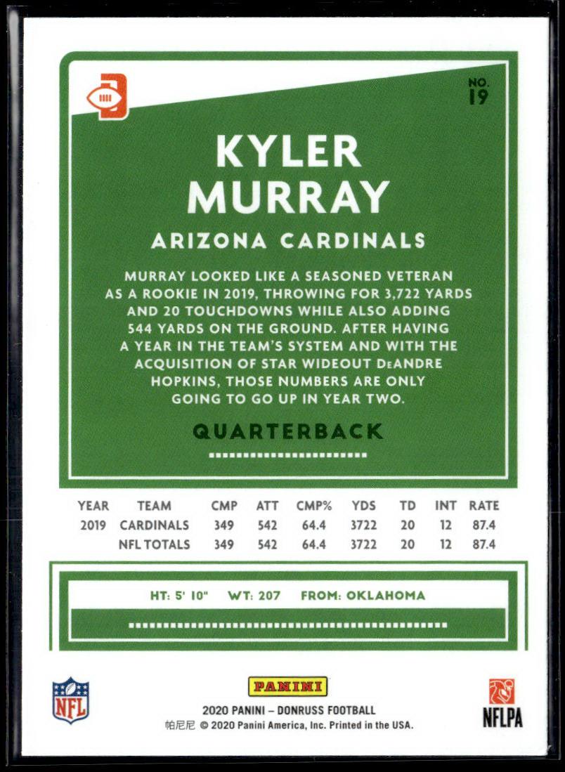 2020 Donruss #19b Kyler Murray Press Proof Blue Black jersey  Krazy King Collectibles LLC   