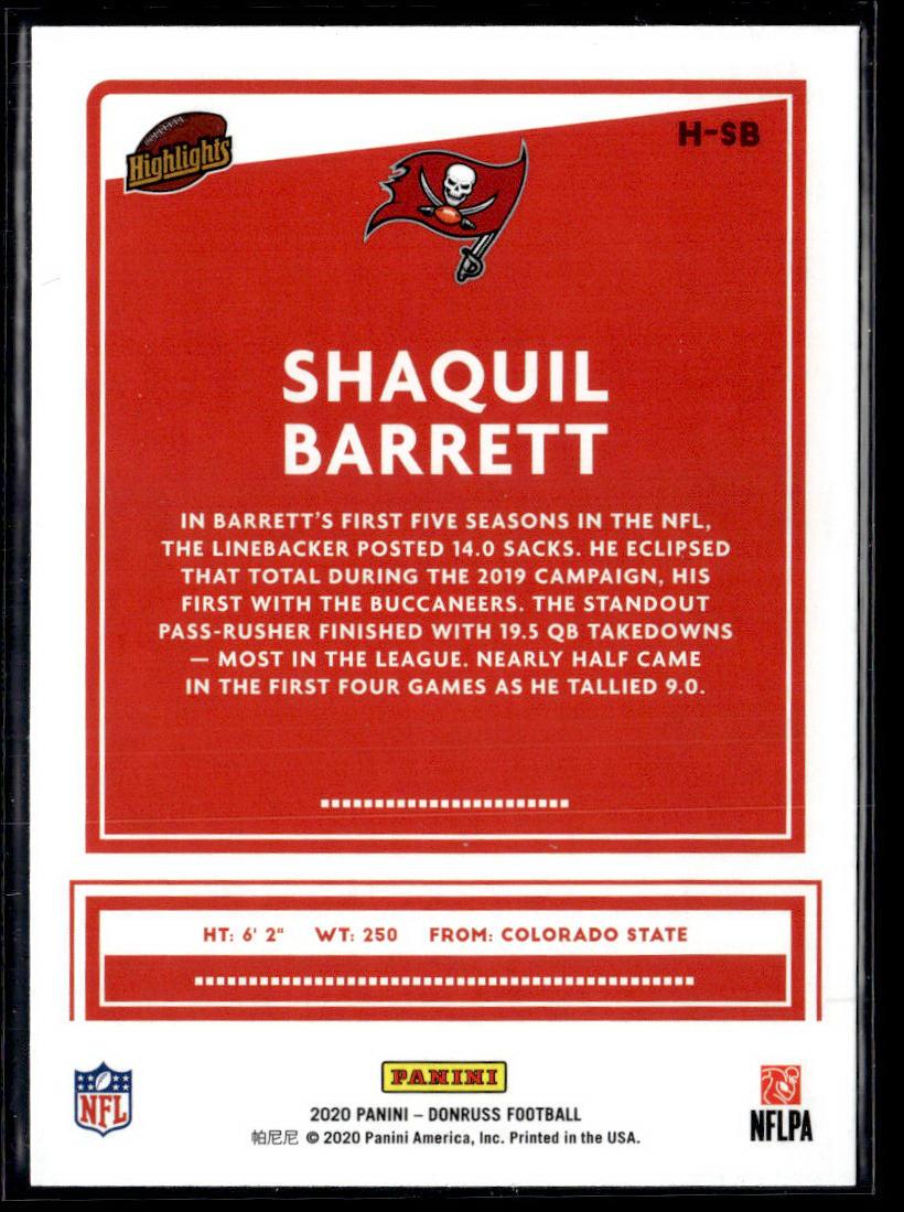 2020 Donruss #H-SB Shaquil Barrett Highlights  Krazy King Collectibles LLC   