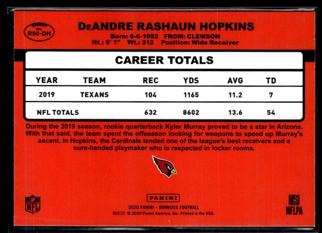 2020 Donruss #R90-DH DeAndre Hopkins Retro 1990  Krazy King Collectibles LLC   